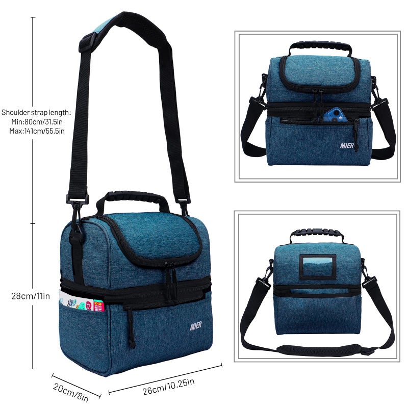 MIER Adult Lunch Box Insulated Lunch Bag Large Cooler Tote Bag for Men, Women, Double Deck Cooler (Teal Blue, Large) - Image 4